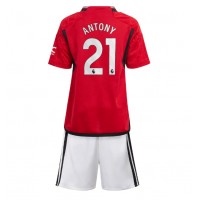 Otroški Nogometni dresi Manchester United Antony #21 Domači 2023-24 Kratek Rokav (+ Kratke hlače)